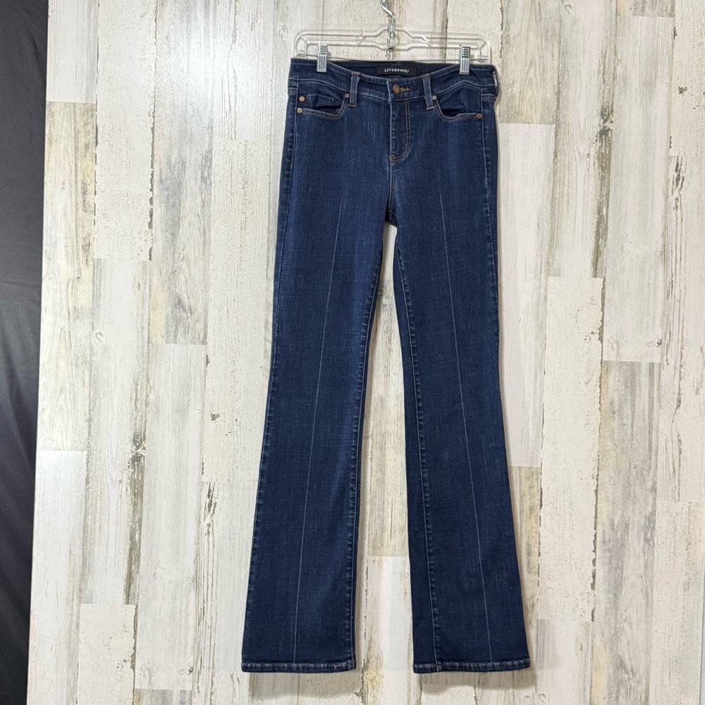 Liverpool Women's Dark Blue Flare Long Length Low Rise Jeans Missing Size Tag